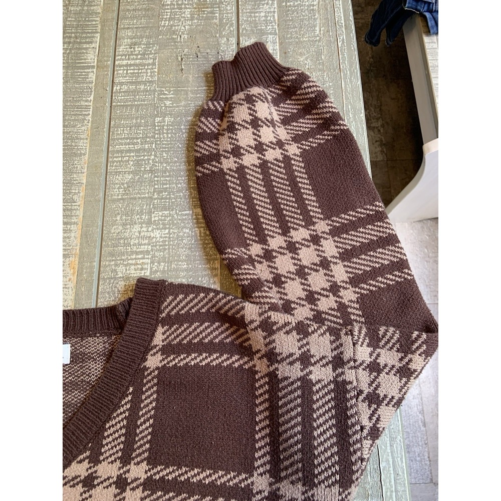 Hollister Brown Plaid Cropped Cardigan Sweater Large V-Neck Button Up Women's - Picture 6 of 7
